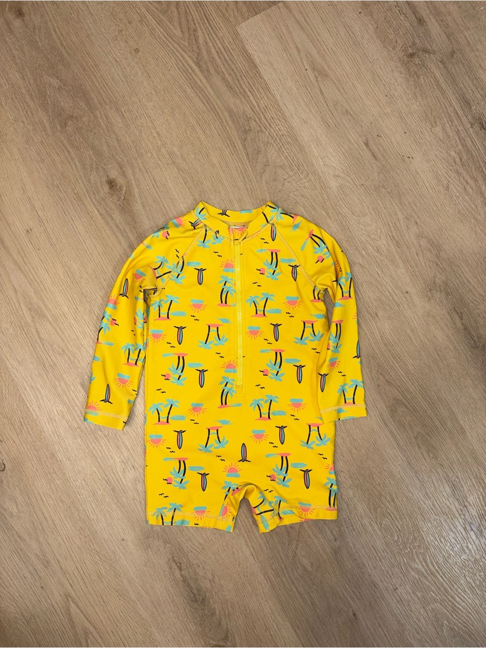 Joe Fresh Yellow Long-Sleeve Kids Rashguard with Tropical Surf Print